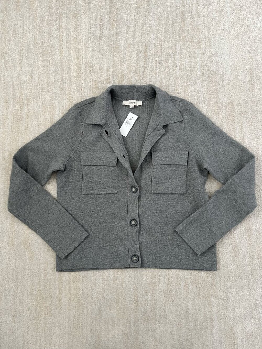 NWT LOFT Gray Cotton Cardigan Sweater S